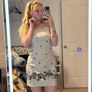 Chic Beige Floral Mini Dress